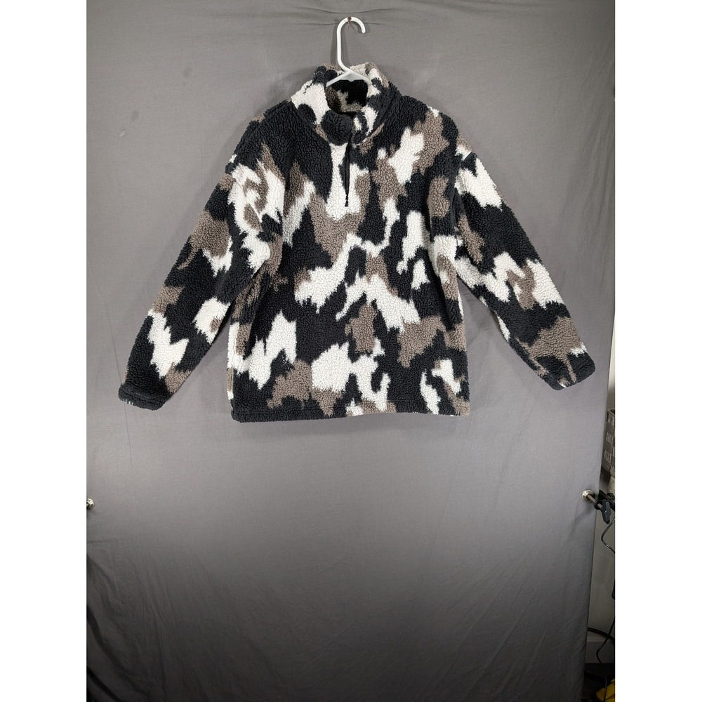 Eddie‎ Bauer Womens L Fleece Pullover Camo Sherpa Quarter Zip Mock Neck
